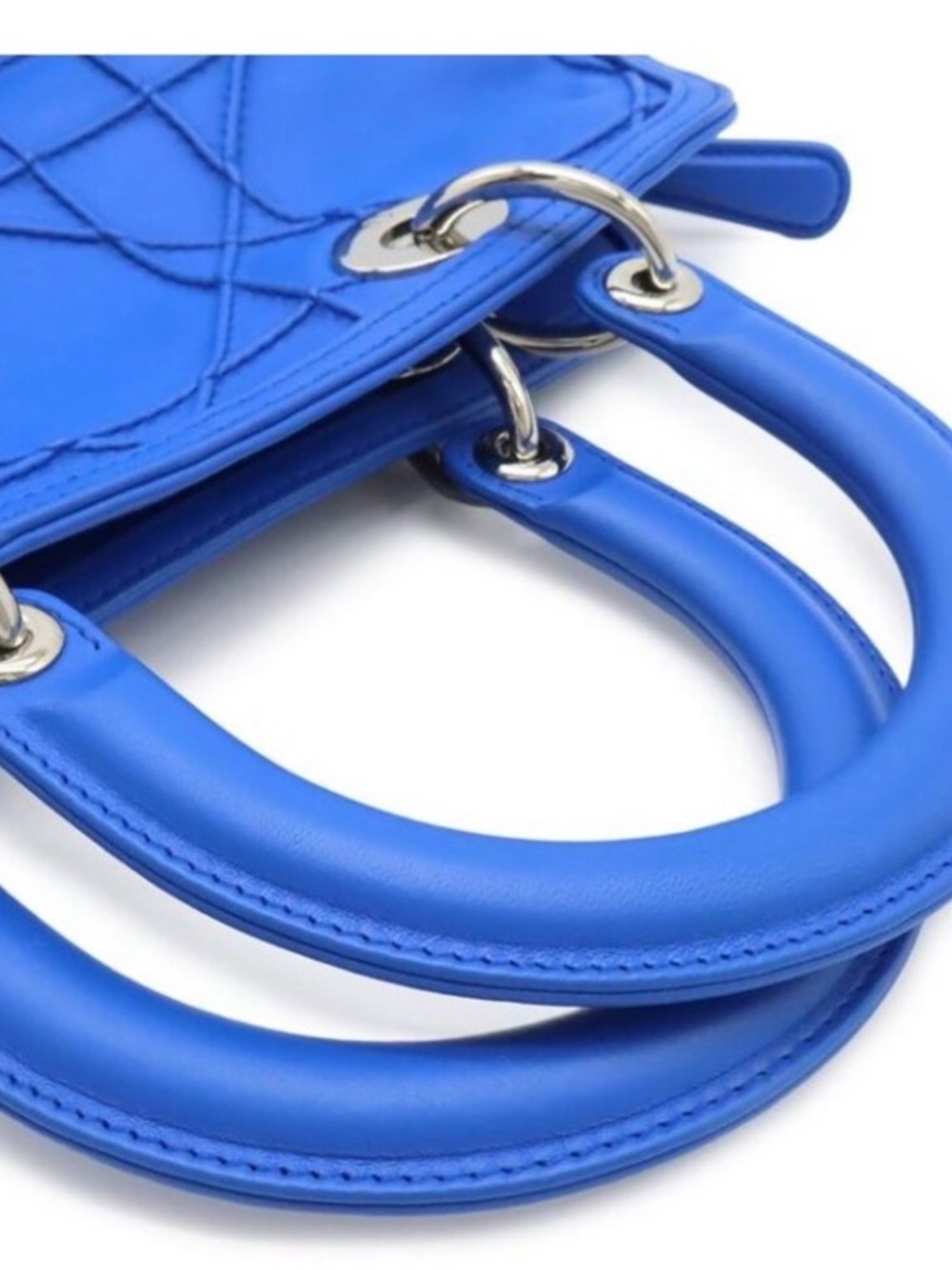 Dior Granville Cannage Tote Leather Blue Silver LIKE NEW AUTHENTIC - Picture 4 of 9